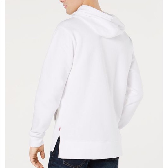 Levis Logo Fleece Hoodie White Sweater Long Sleeve - Picture 2 of 4